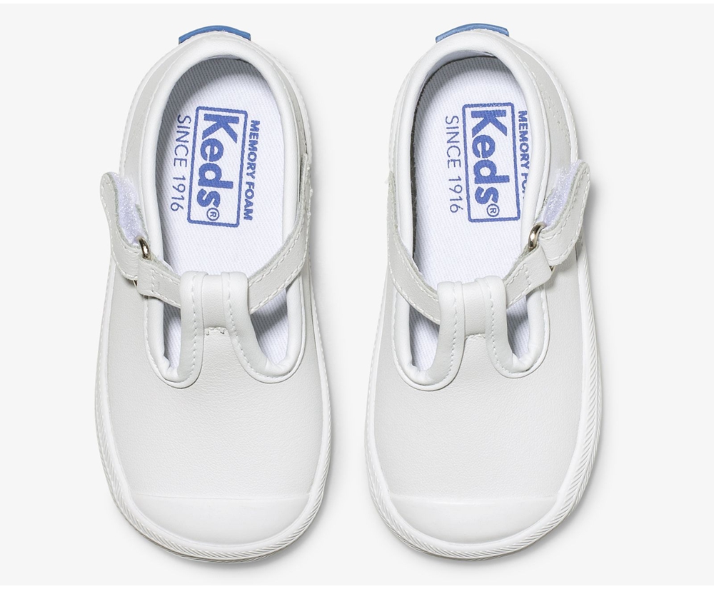 Kids Keds Slip Ons - Champion Toe Cap T-Strap - White - 9350-KGIRZ